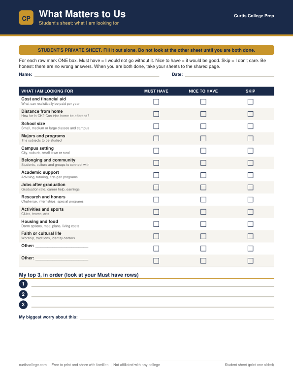 Preview of the What Matters to Us worksheet